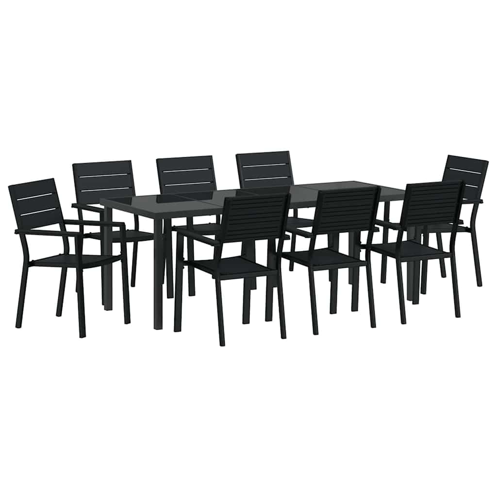 Vrtni set za objed 9 pcs Crna Čelik s prahom premazan