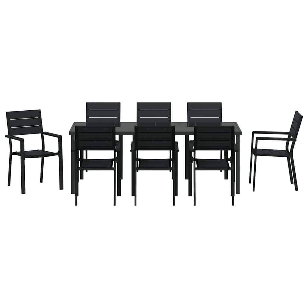 Vrtni set za objed 9 pcs Crna Čelik s prahom premazan