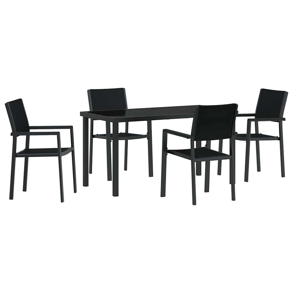 Vrtni set za objed 5 pcs Crna Čelik s prahom premazan