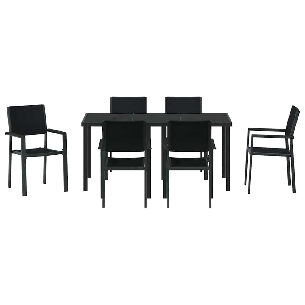Vrtni set za objed 7 pcs Crna Čelik s prahom premazan