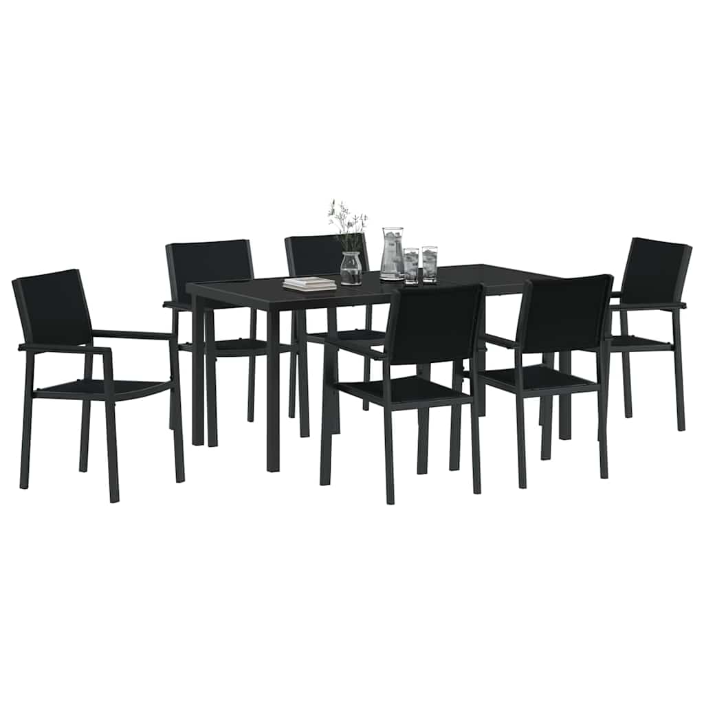 Vrtni set za objed 7 pcs Crna Čelik s prahom premazan