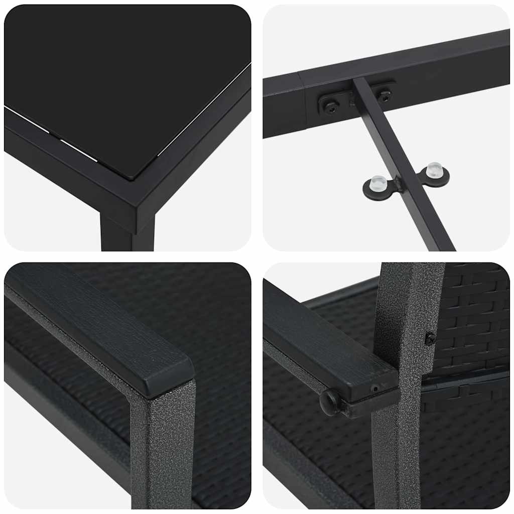 Vrtni set za objed 7 pcs Crna Čelik s prahom premazan
