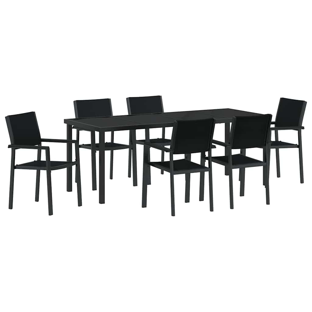 Vrtni set za objed 7 pcs Crna Čelik s prahom premazan