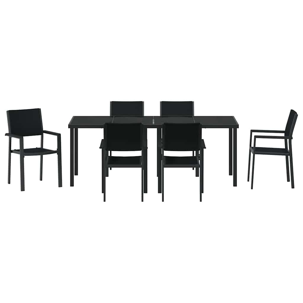 Vrtni set za objed 7 pcs Crna Čelik s prahom premazan