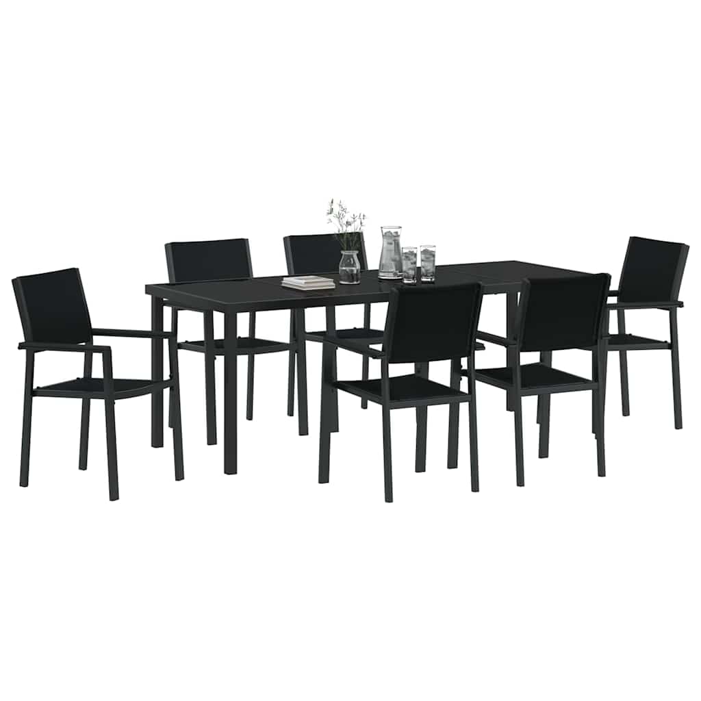 Vrtni set za objed 7 pcs Crna Čelik s prahom premazan