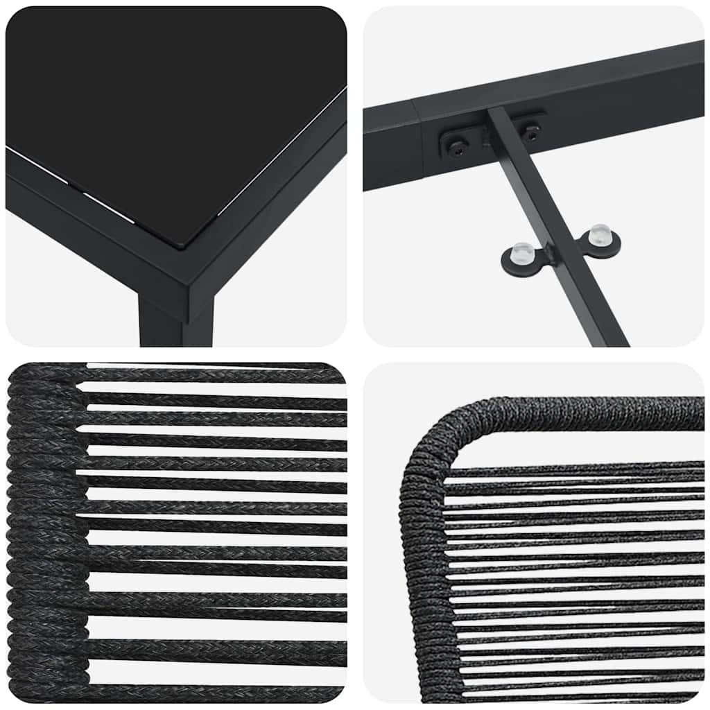 Vrtni set za objed 7 pcs Crna Čelik s prahom premazan