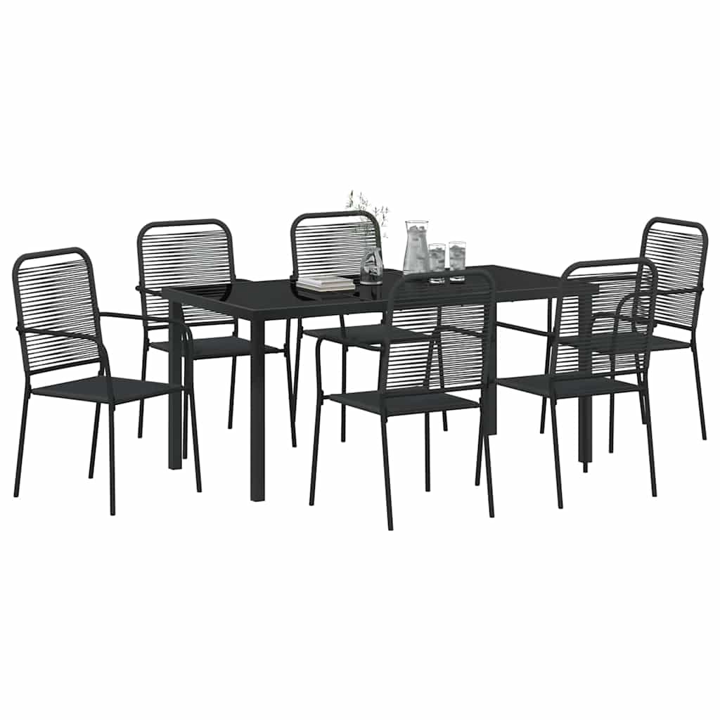 Vrtni set za objed 7 pcs Crna Čelik s prahom premazan