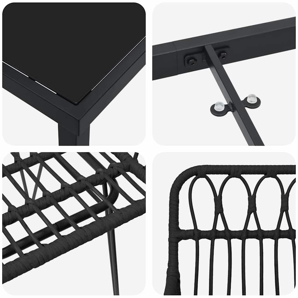 Vrtni set za objed 5 pcs Crna Čelik s prahom premazan
