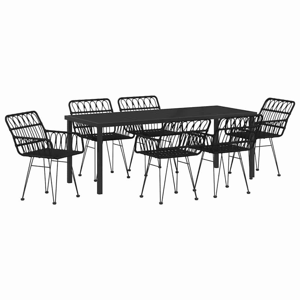Vrtni set za objed 7 pcs Crna Čelik s prahom premazan