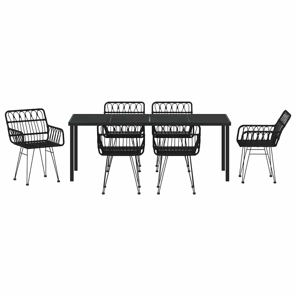 Vrtni set za objed 7 pcs Crna Čelik s prahom premazan