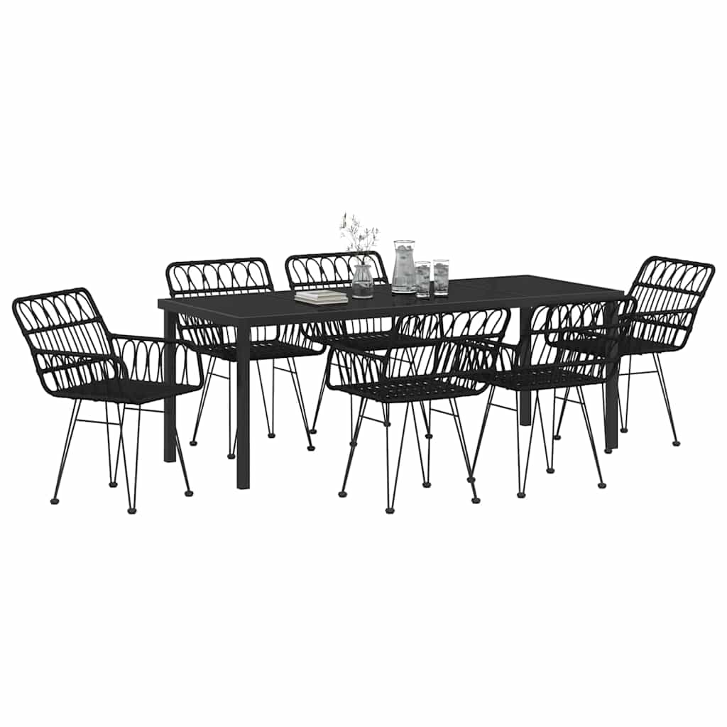 Vrtni set za objed 7 pcs Crna Čelik s prahom premazan
