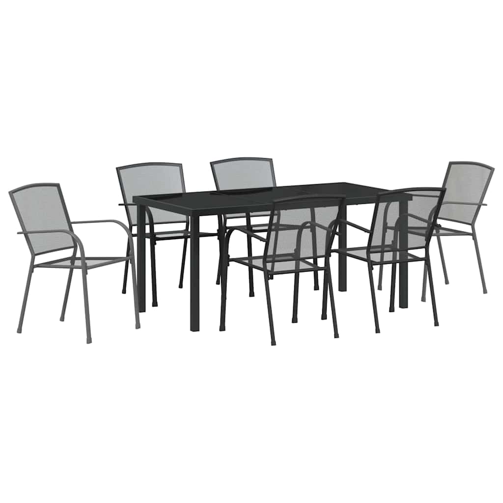 Vrtni set za objed 7 pcs Antracit Čelik s prahom premazan