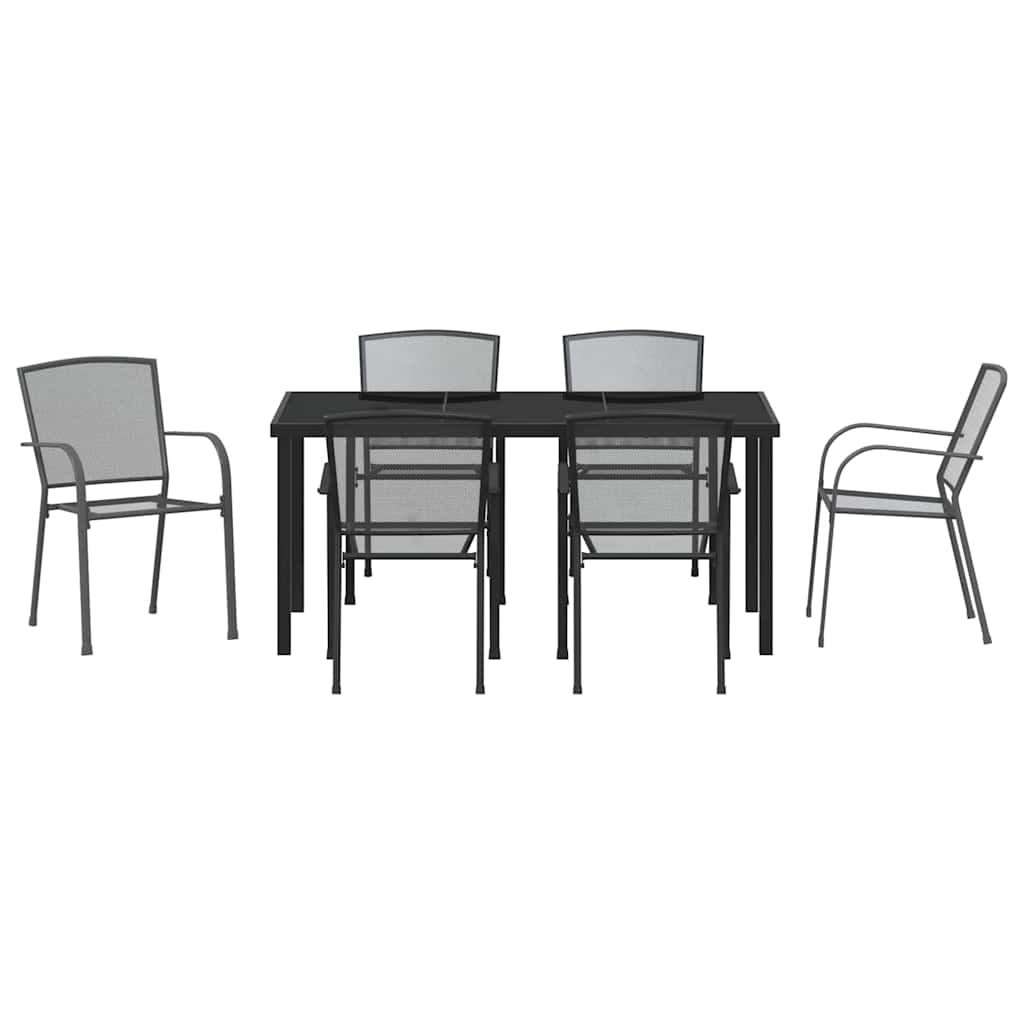 Vrtni set za objed 7 pcs Antracit Čelik s prahom premazan