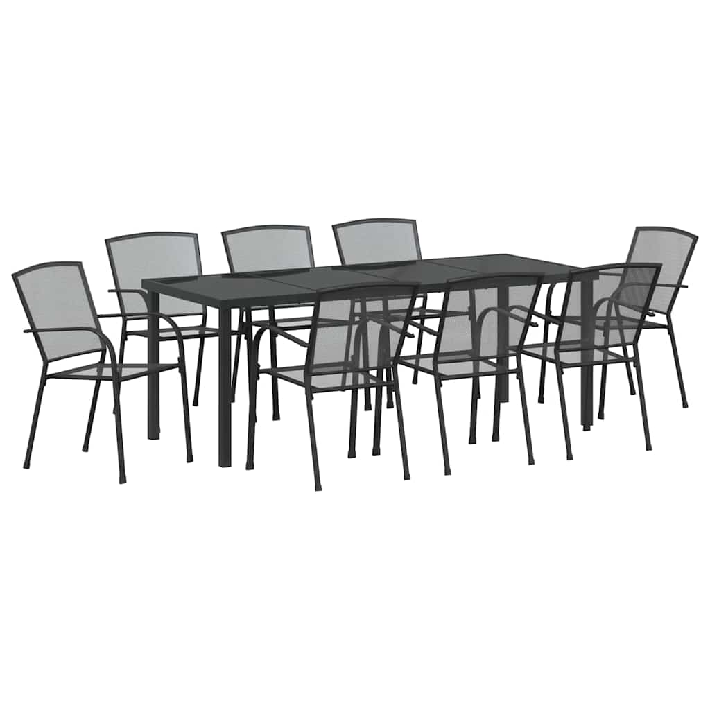 Vrtni set za objed 9 pcs Antracit Čelik s prahom premazan