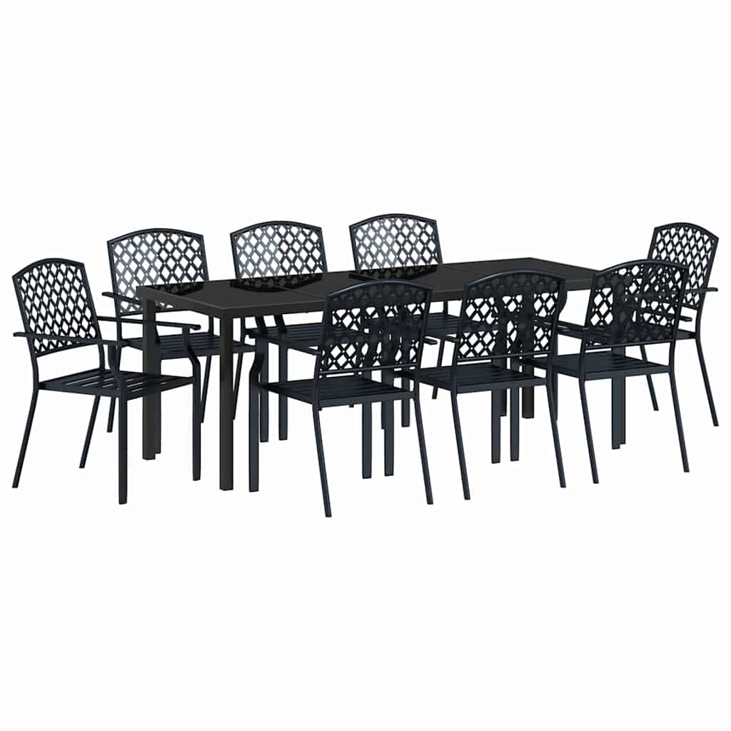 Vrtni set za objed 9 pcs Antracit Čelik s prahom premazan