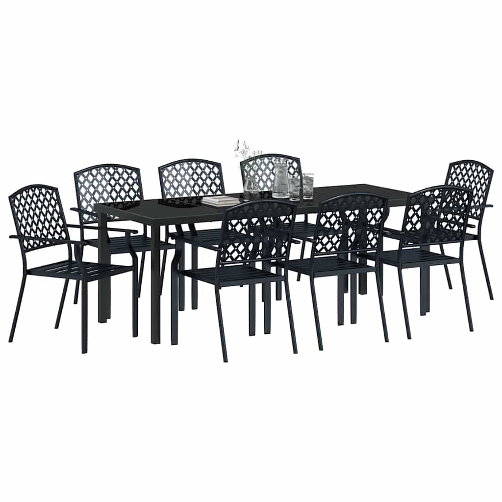 Vrtni set za objed 9 pcs Antracit Čelik s prahom premazan