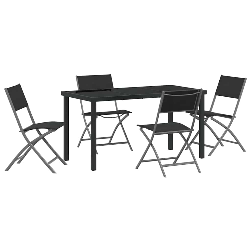 Vrtni set za objed 5 pcs Crna Čelik s prahom premazan