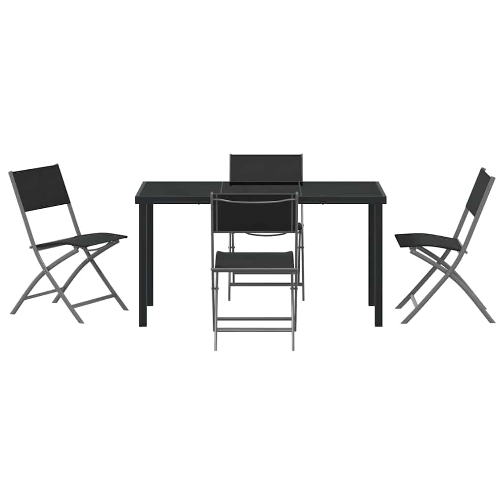 Vrtni set za objed 5 pcs Crna Čelik s prahom premazan