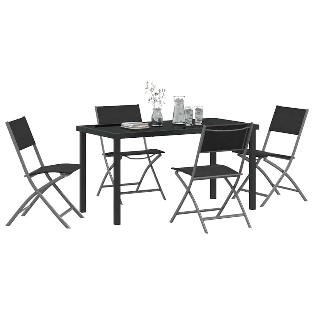 Vrtni set za objed 5 pcs Crna Čelik s prahom premazan