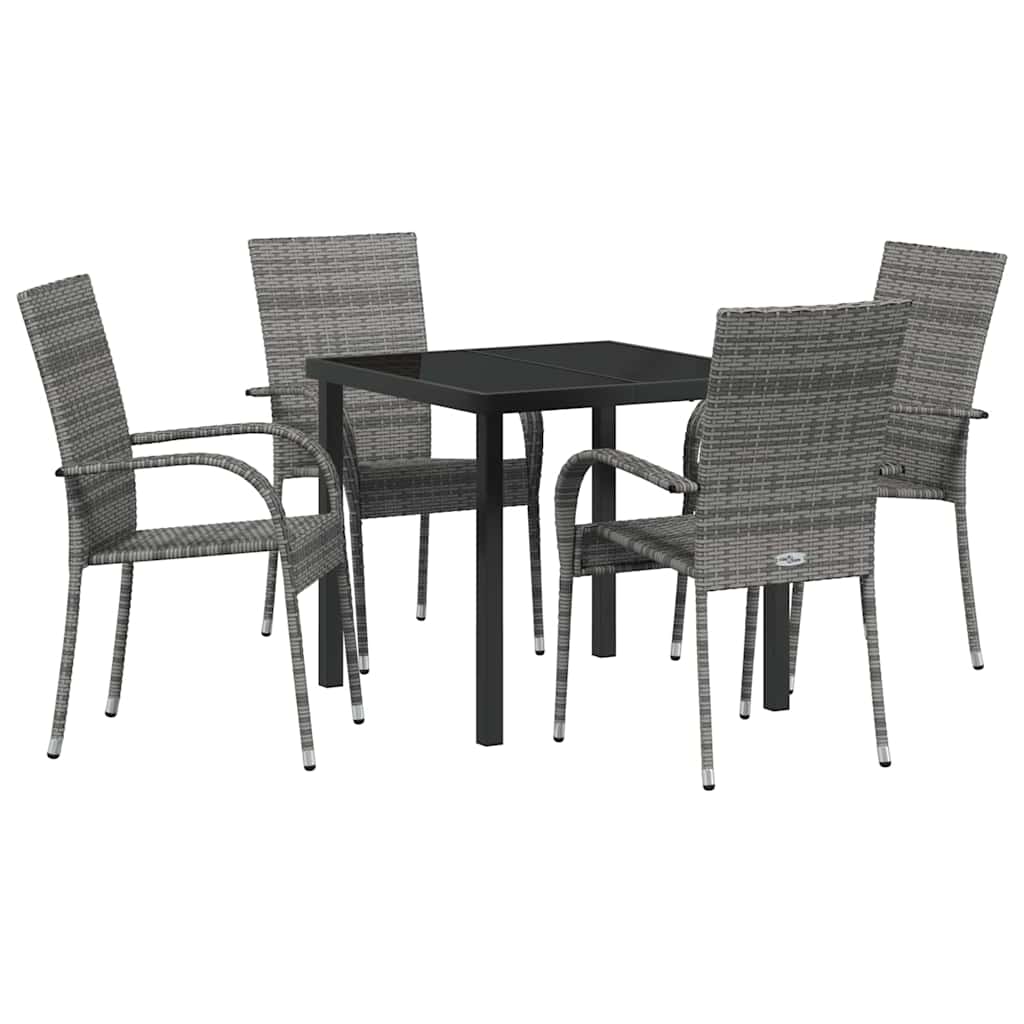 Vrtni set za objed 5 pcs Siva Čelik s prahom premazan