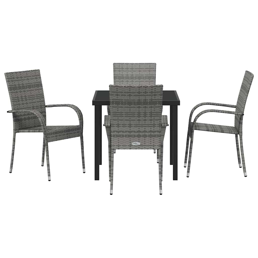 Vrtni set za objed 5 pcs Siva Čelik s prahom premazan