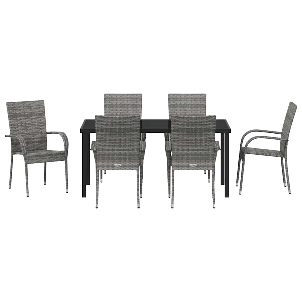 Vrtni set za objed 7 pcs Siva Čelik s prahom premazan