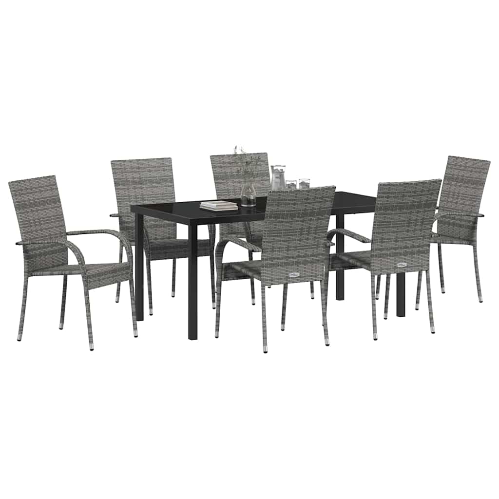 Vrtni set za objed 7 pcs Siva Čelik s prahom premazan