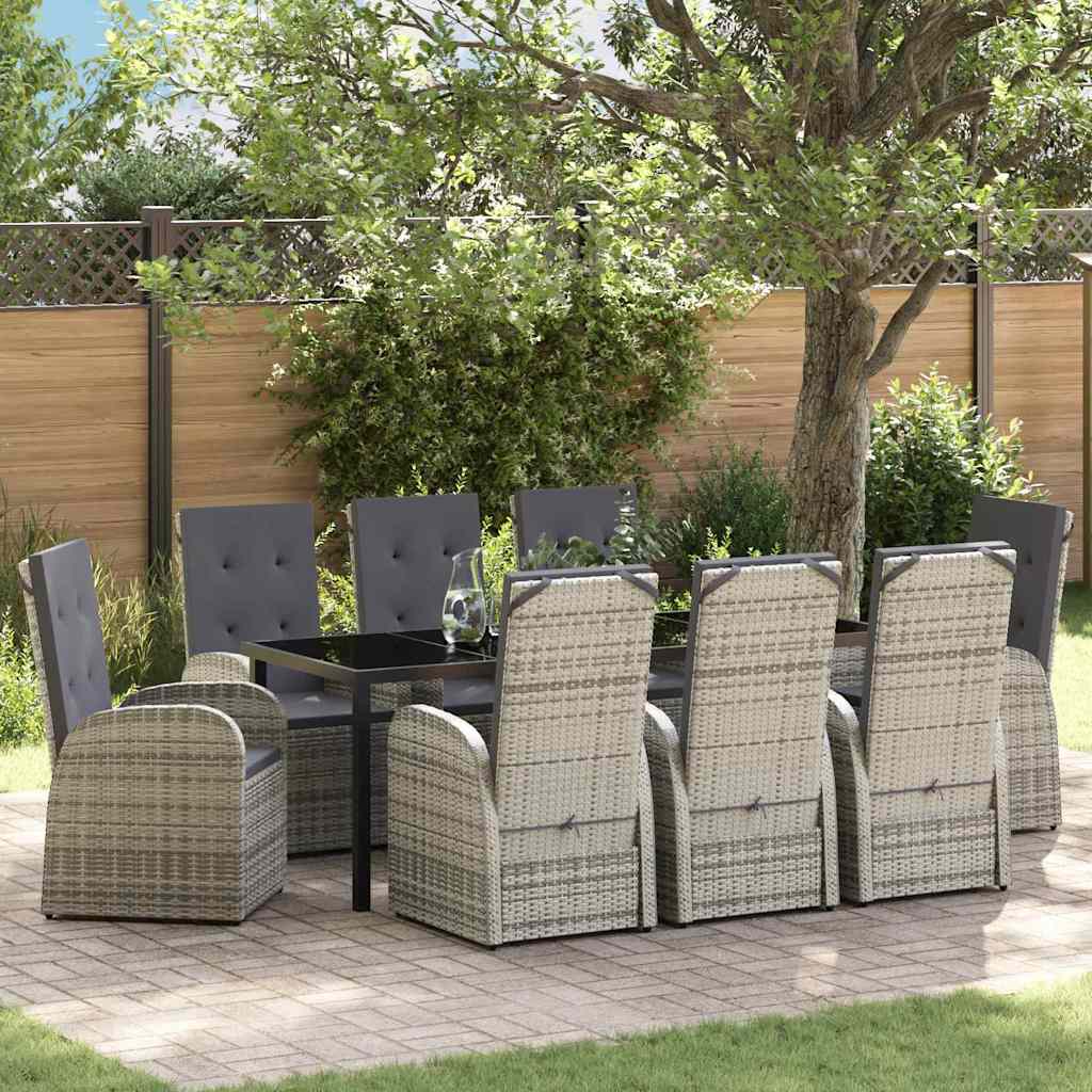 Vrtni set za objed s jastukom 9 pcs Siva poliratan