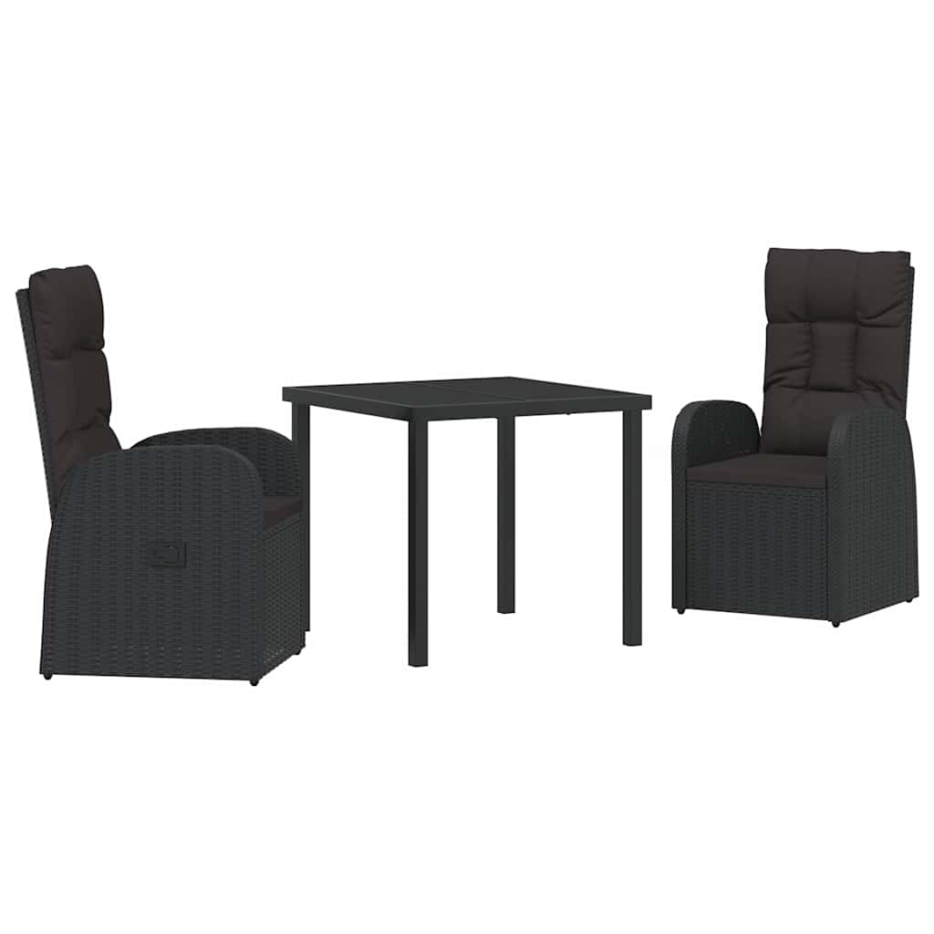 Vrtni set za objed s jastukom 3 pcs Crna poliratan
