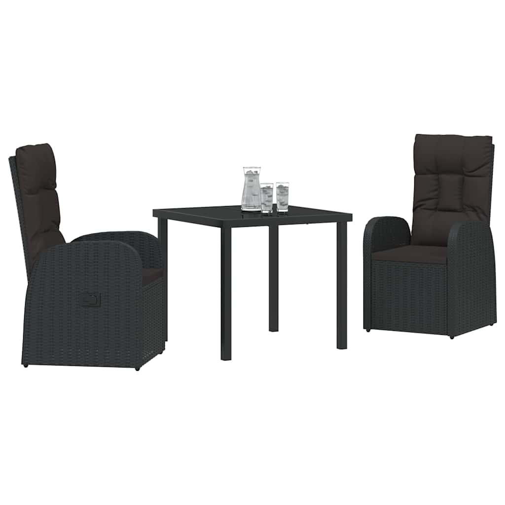 Vrtni set za objed s jastukom 3 pcs Crna poliratan