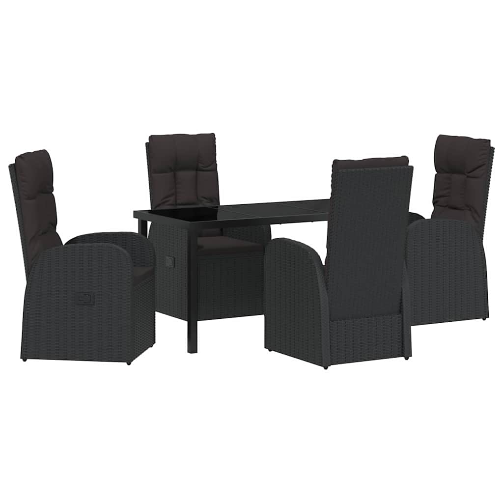 Vrtni set za objed s jastukom 5 pcs Crna poliratan