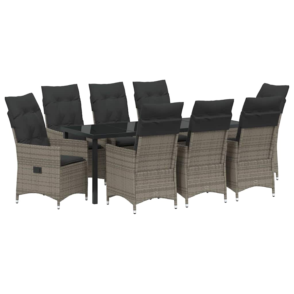 Vrtni set za objed s jastukom 9 pcs Siva poliratan
