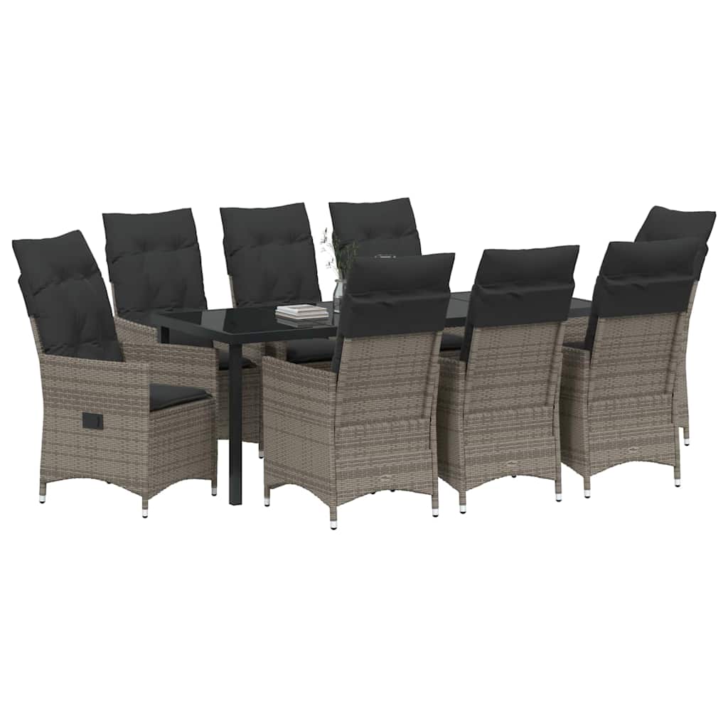 Vrtni set za objed s jastukom 9 pcs Siva poliratan