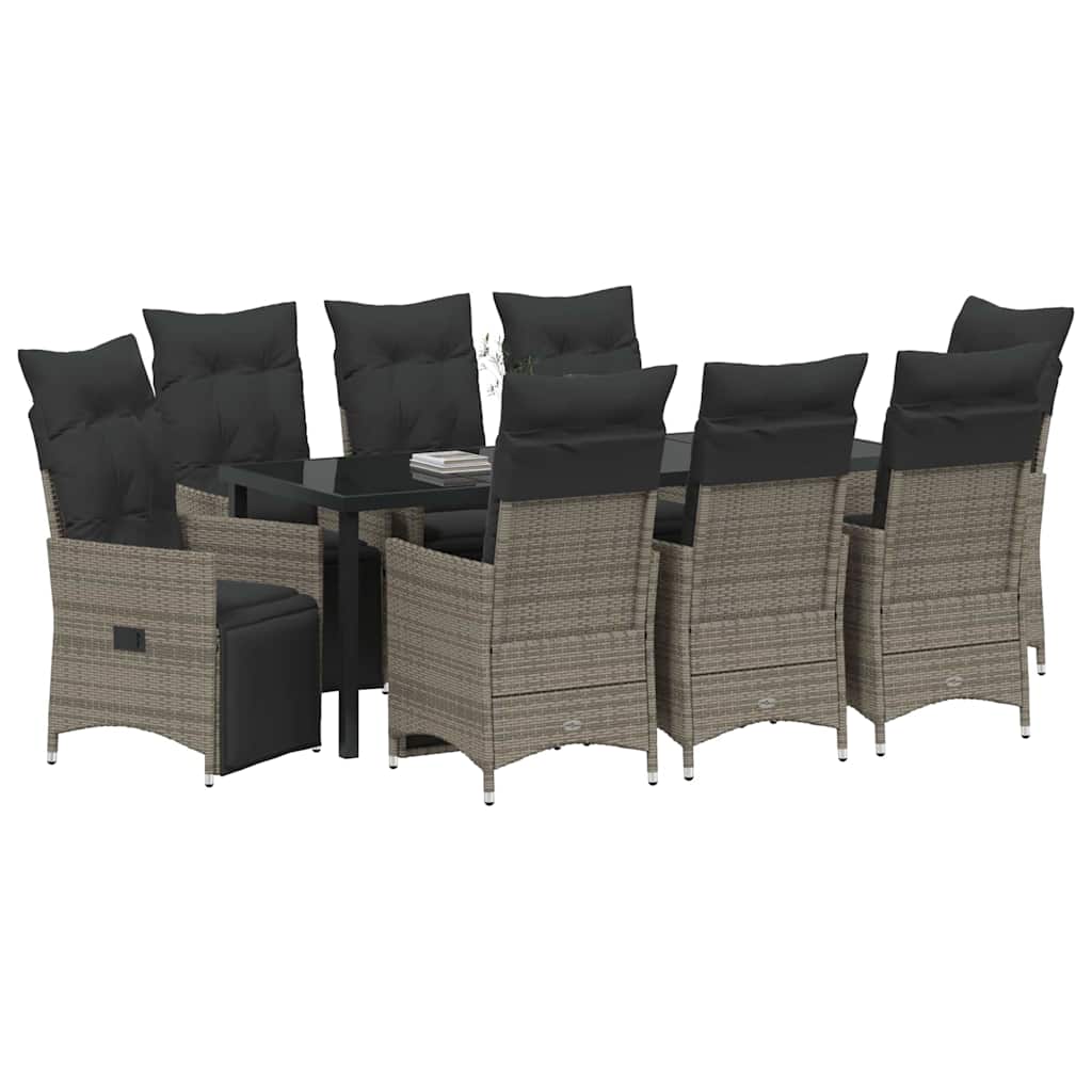 Vrtni set za objed s jastukom 9 pcs Siva poliratan