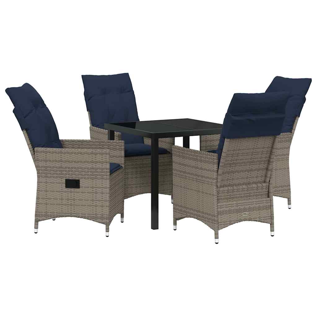 Set stola i stolica s jastukom 5 pcs Siva PE ratan