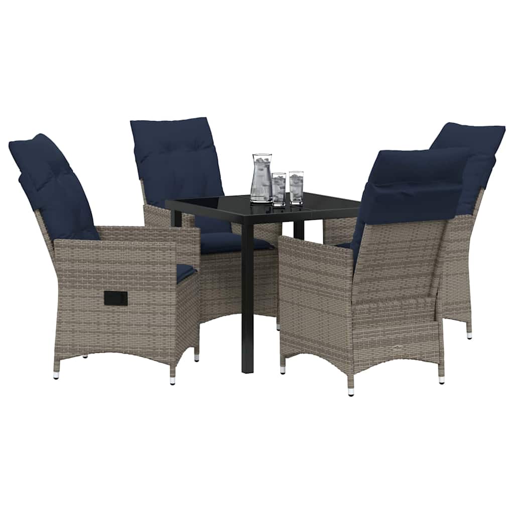 Set stola i stolica s jastukom 5 pcs Siva PE ratan
