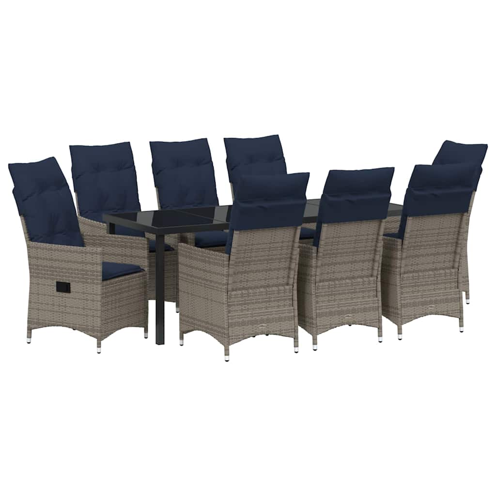 Set stola i stolica s jastukom 9 pcs Siva PE ratan