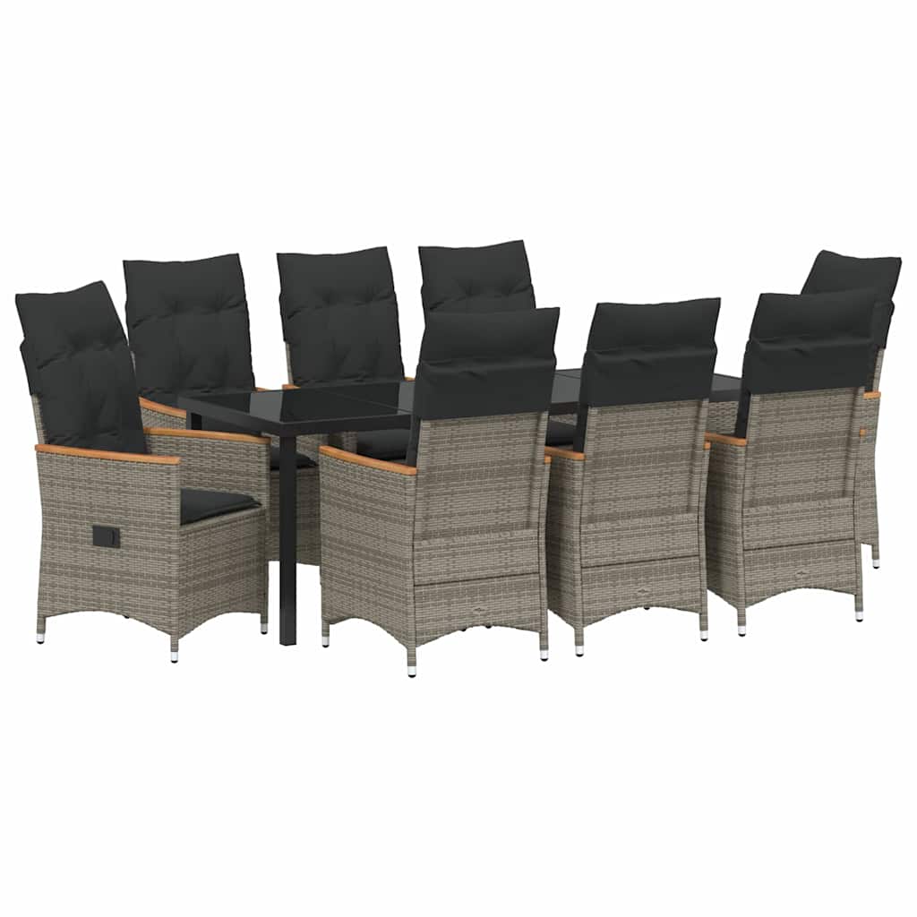 Vrtni set za objed s jastukom 9 pcs Siva poliratan