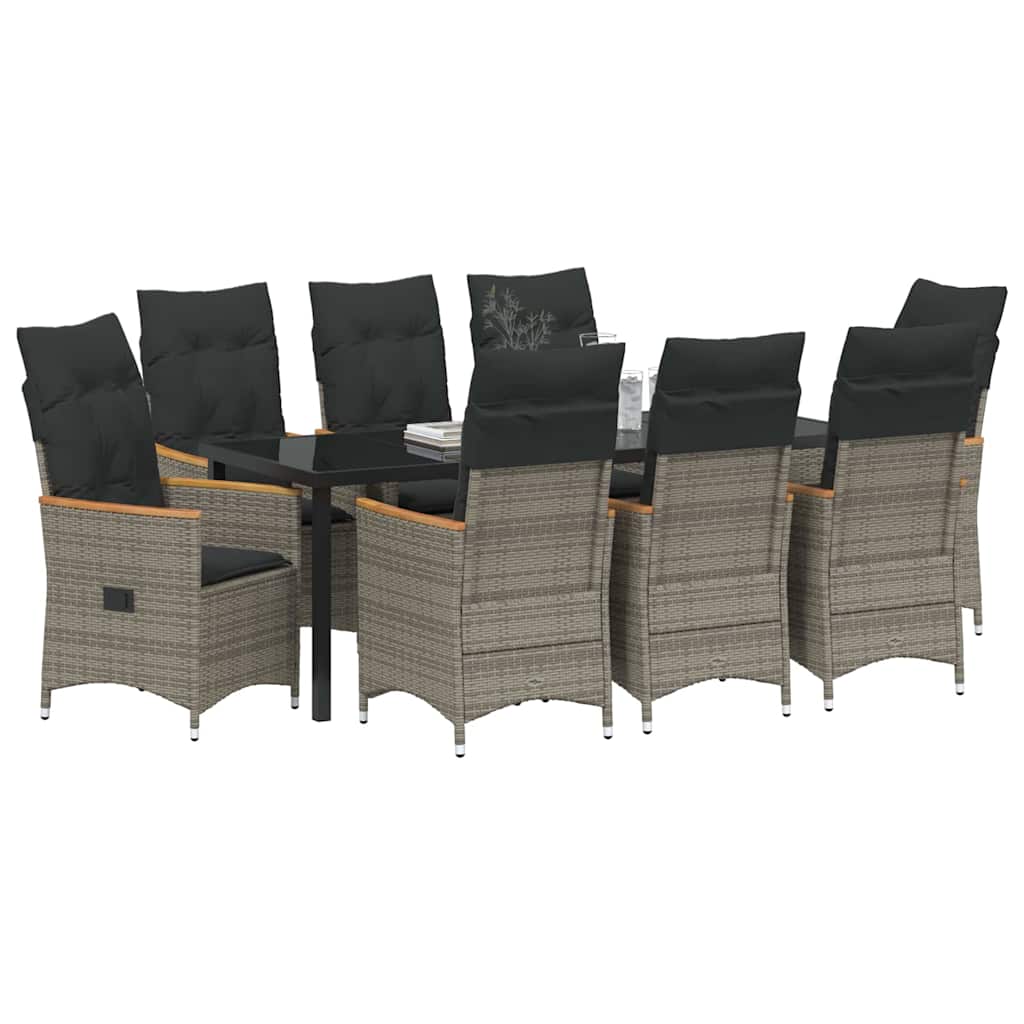 Vrtni set za objed s jastukom 9 pcs Siva poliratan