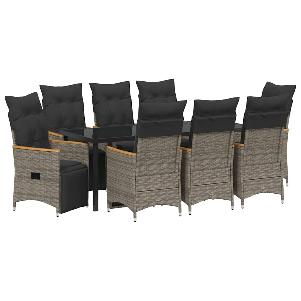 Vrtni set za objed s jastukom 9 pcs Siva poliratan