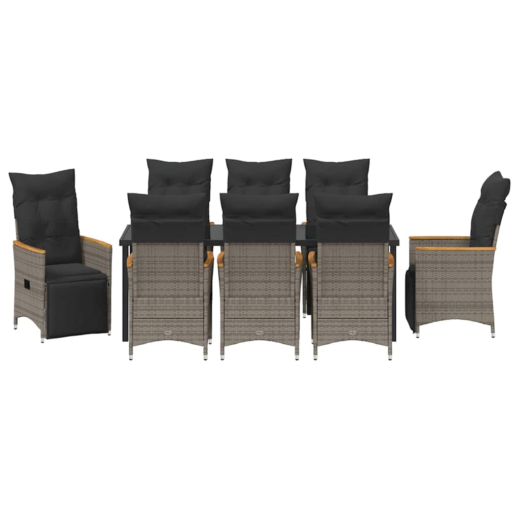 Vrtni set za objed s jastukom 9 pcs Siva poliratan