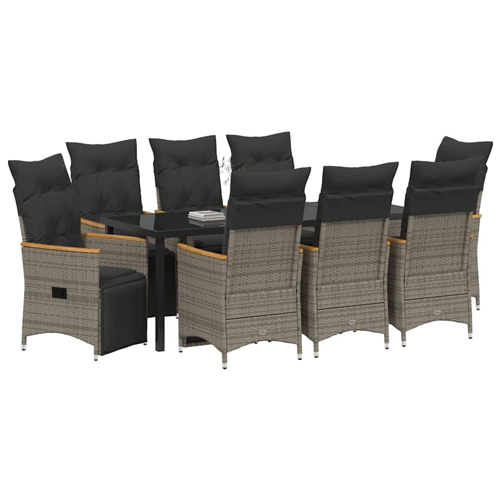 Vrtni set za objed s jastukom 9 pcs Siva poliratan