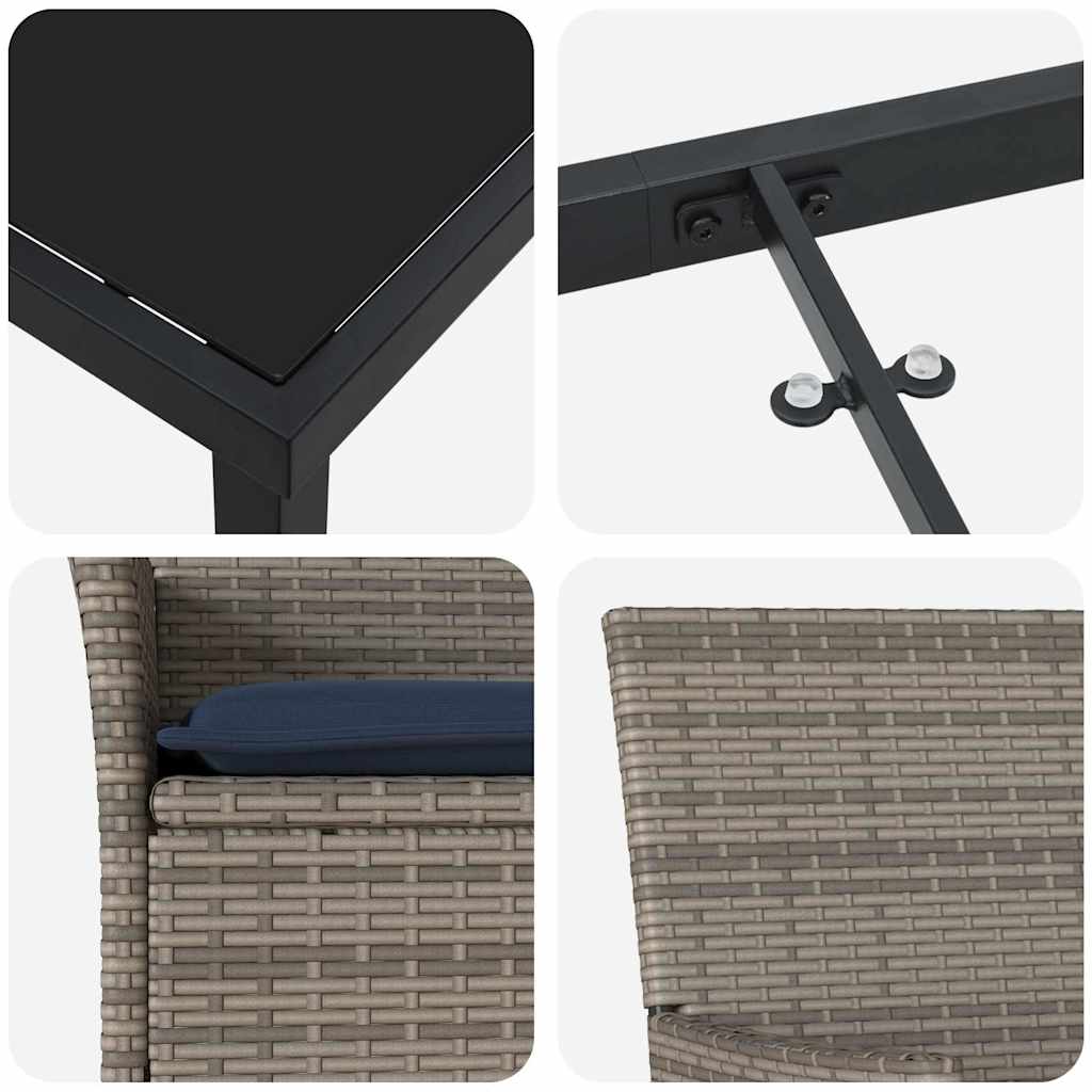 Set stola i stolica 3 pcs Siva i tamnoplava PE ratan