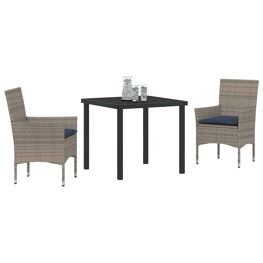Set stola i stolica 3 pcs Siva i tamnoplava PE ratan