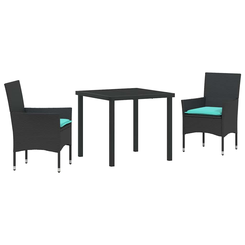 Set stola i stolica s jastukom 3 pcs Crna PE ratan