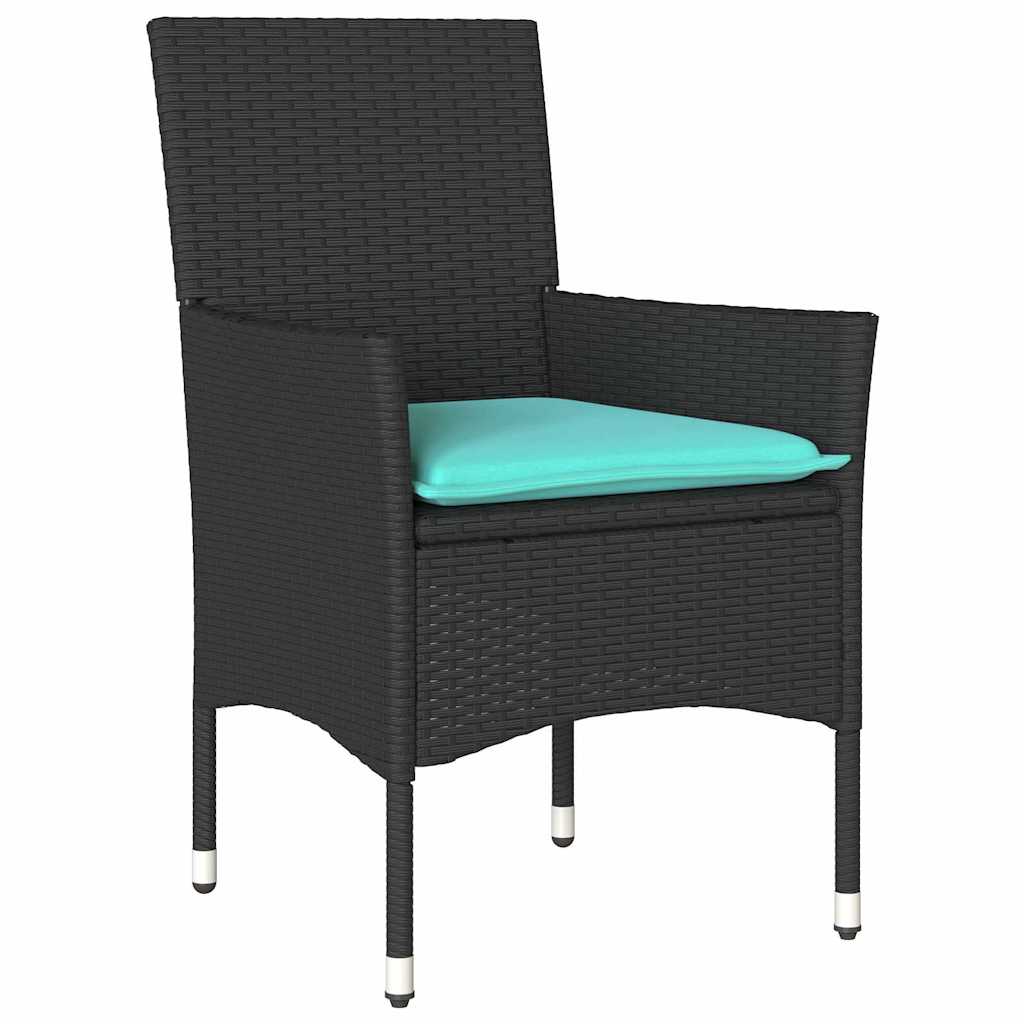 Set stola i stolica s jastukom 3 pcs Crna PE ratan