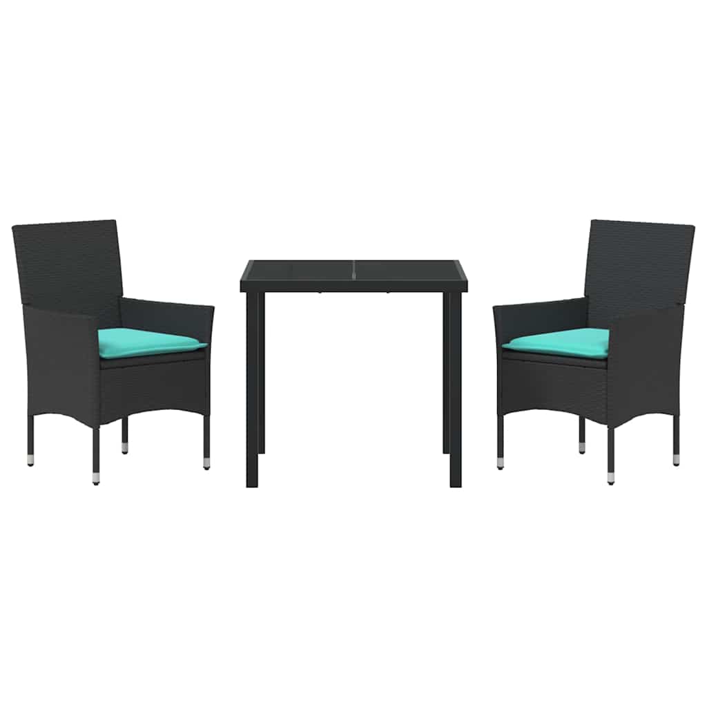 Set stola i stolica s jastukom 3 pcs Crna PE ratan
