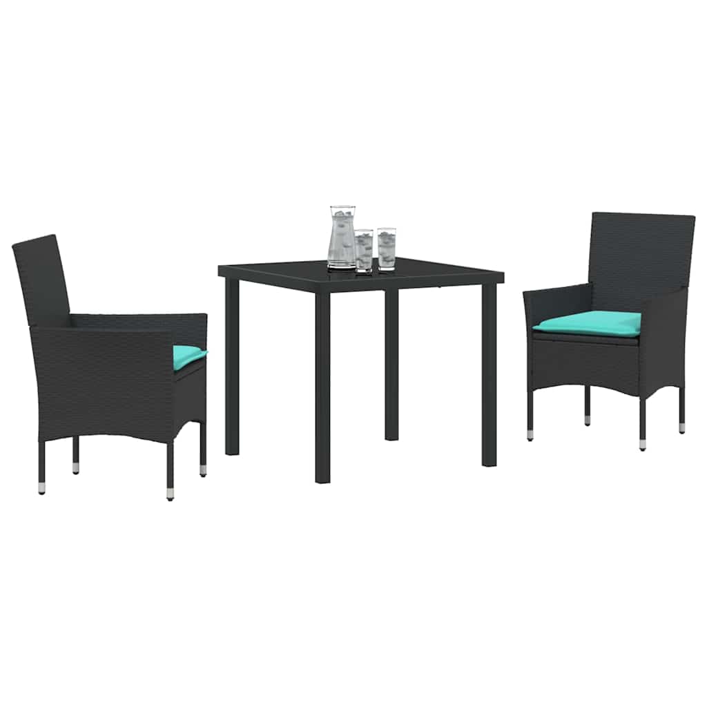 Set stola i stolica s jastukom 3 pcs Crna PE ratan