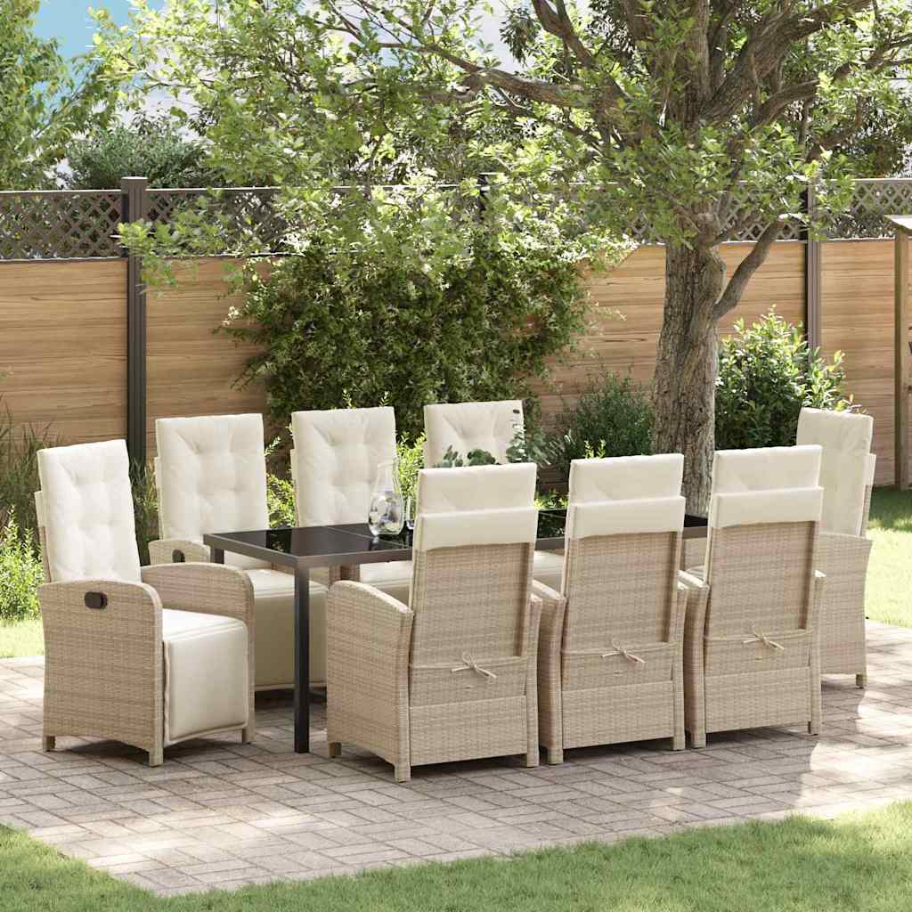 Vrtni set za objed 9 kom. Bež poliratan