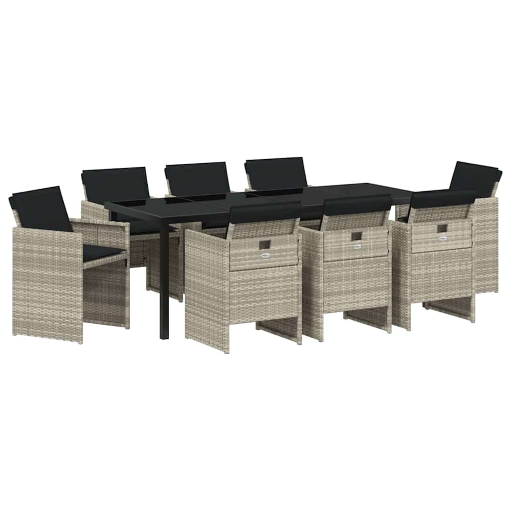 Vrtni set za objed 9 pcs Svijetlo siva poliratan